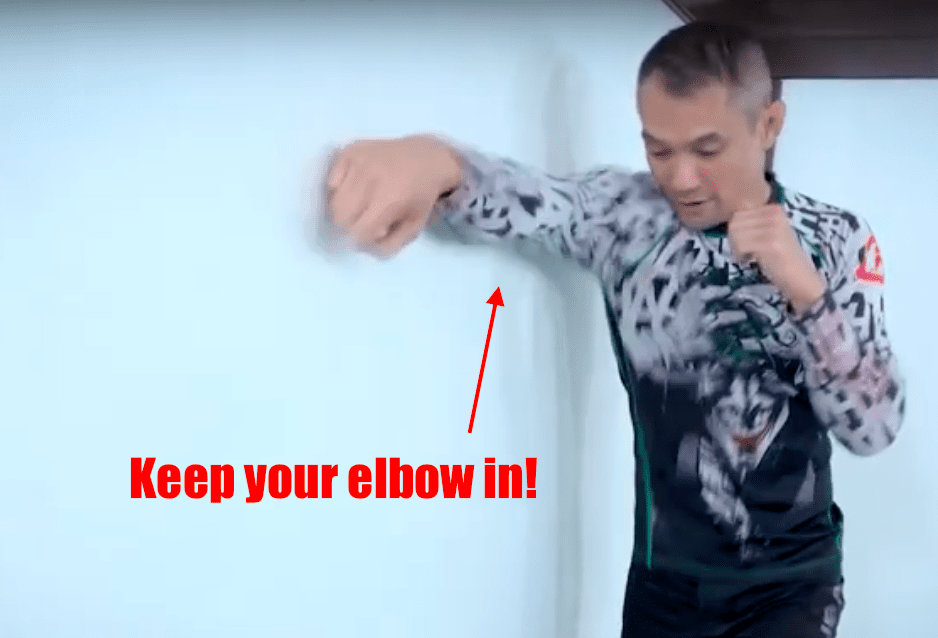keep your elbow in when you're throwing your straight right hand